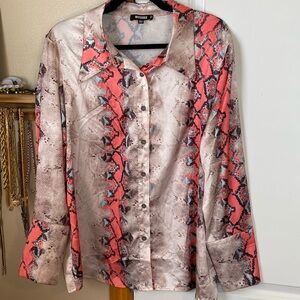Missguided Button Down Long Sleeve Satin Snake Print Blouse